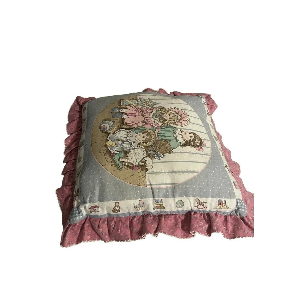 Vintage Handmade Quilted Girls Bear Pink Accent Pillow 80’s 15x15 RARE
